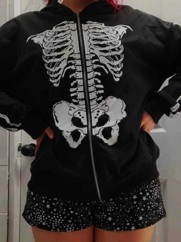 Skeleton Print Baggy Oversized Hoodie - AnotherChill