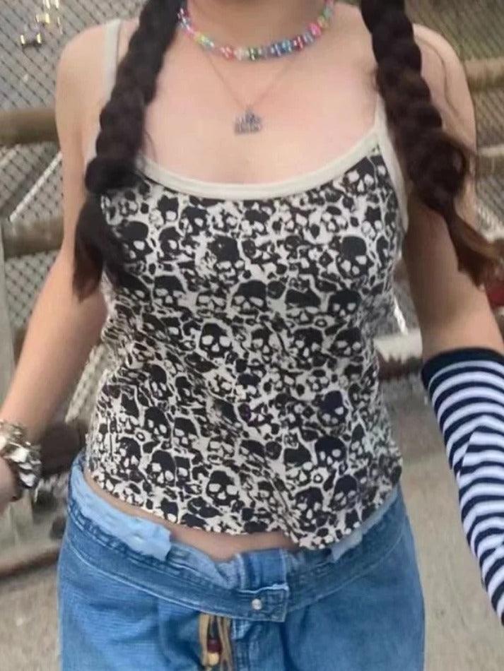 Skull Allover Print Crop Cami Top - AnotherChill