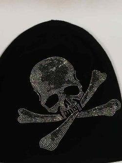 Skull Rhinestone Decor Fleece Beanie Hat - AnotherChill