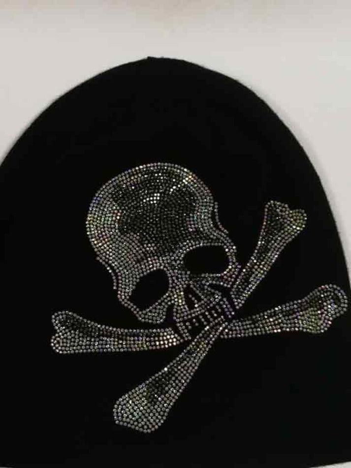 Skull Rhinestone Decor Fleece Beanie Hat - AnotherChill
