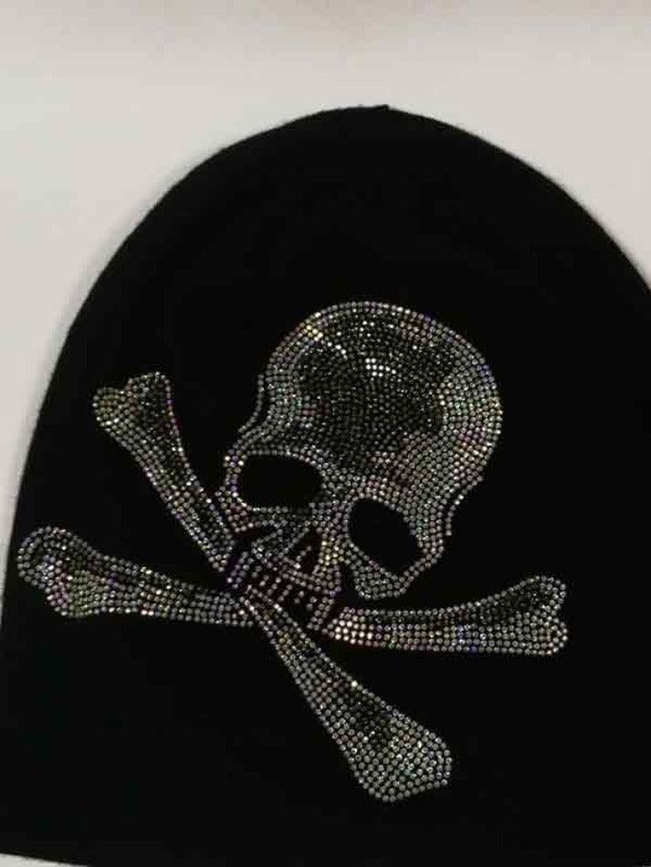 Skull Rhinestone Decor Fleece Beanie Hat - AnotherChill