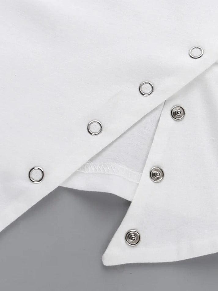 Slanted Shoulder Snap Button Slit Long Sleeve Tee - AnotherChill