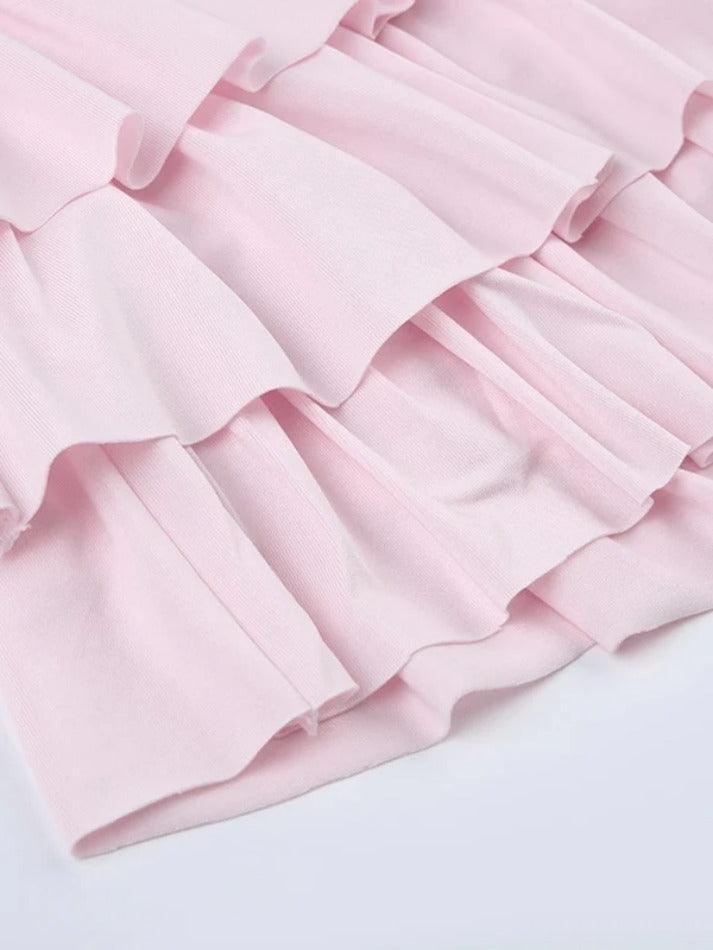 Cuteighteen Japanese Ruffle Skirt - Kawaii Tiered Mini Skater Skirt With Bow, High Waist, White