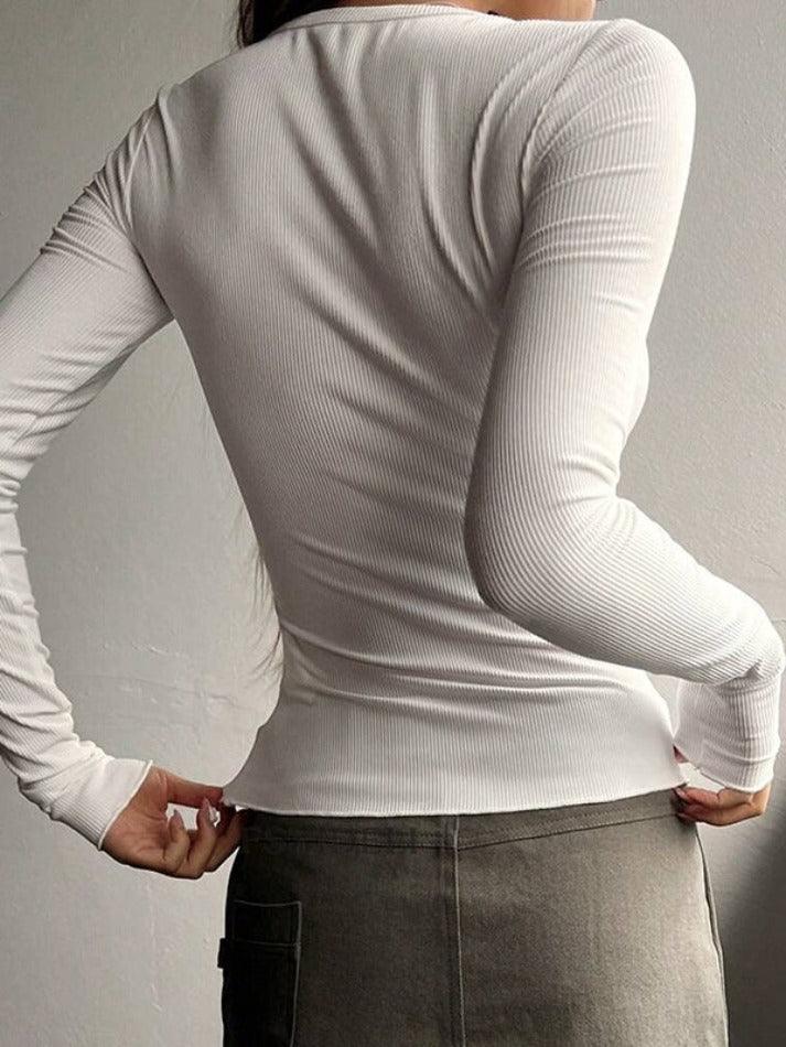 Solid Color Breasted V Neck Slim Long Sleeve Knit - AnotherChill