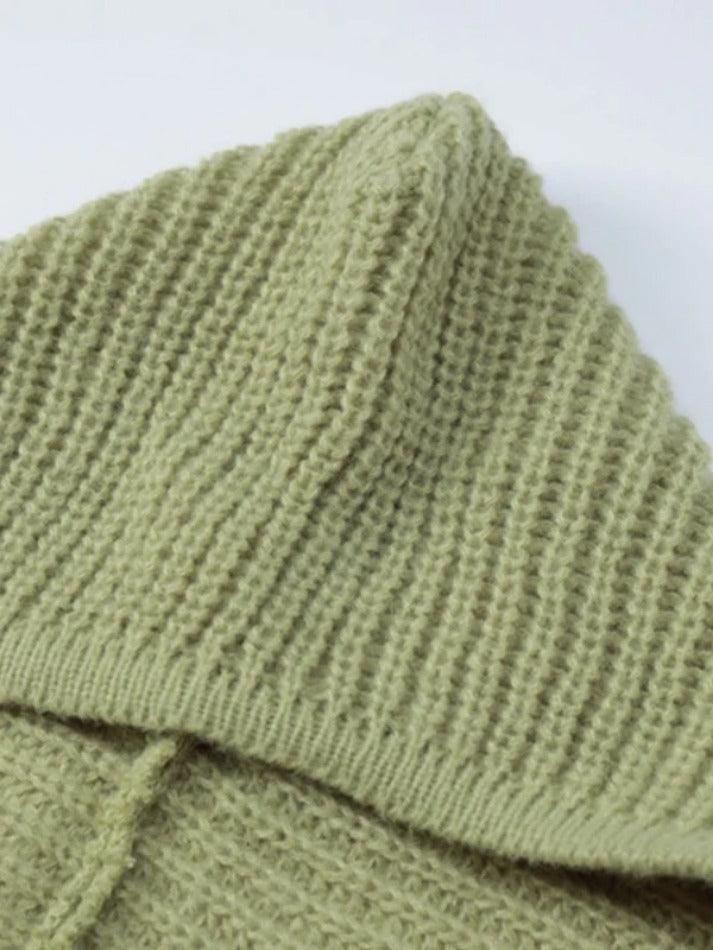 Solid Color Hooded Cable Knit Sweater - AnotherChill
