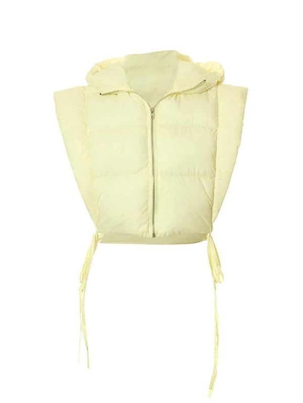 Solid Color Lace Up Hooded Sleeveless Jacket - AnotherChill