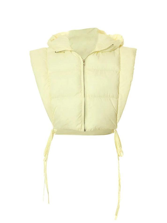 Solid Color Lace Up Hooded Sleeveless Jacket - AnotherChill