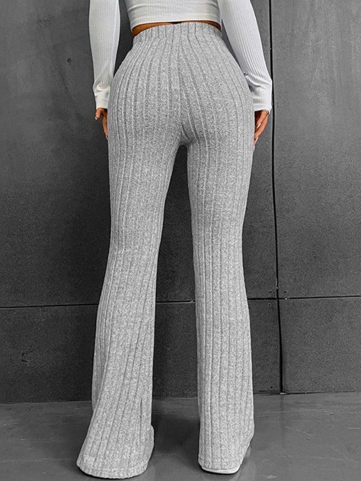 Solid Color Ribbed High Waist Flare Leg Pants - AnotherChill