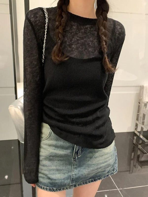 Solid Color Thin Long Sleeve Knit - AnotherChill