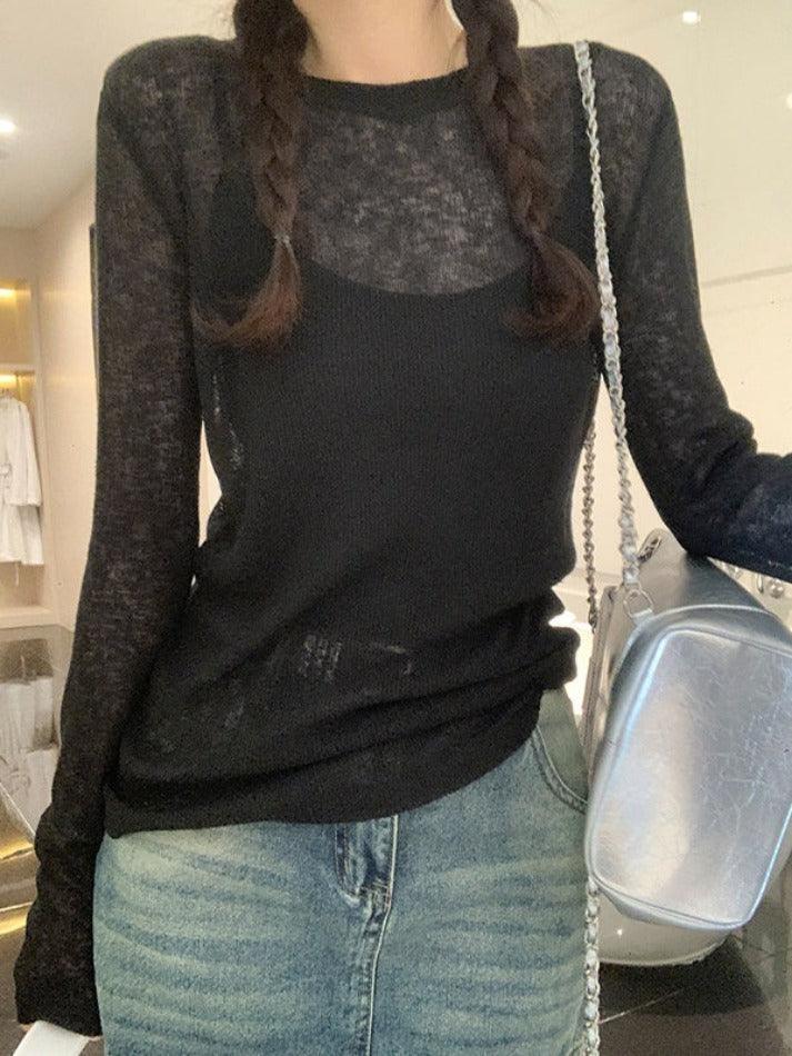 Solid Color Thin Long Sleeve Knit - AnotherChill
