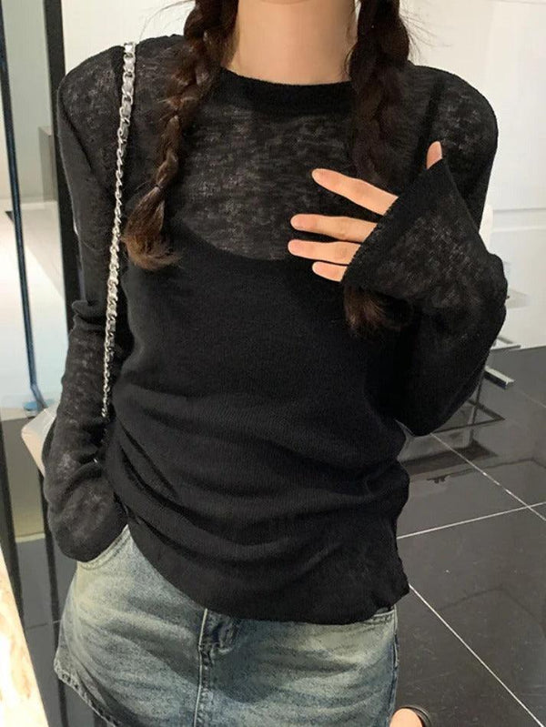 Solid Color Thin Long Sleeve Knit - AnotherChill