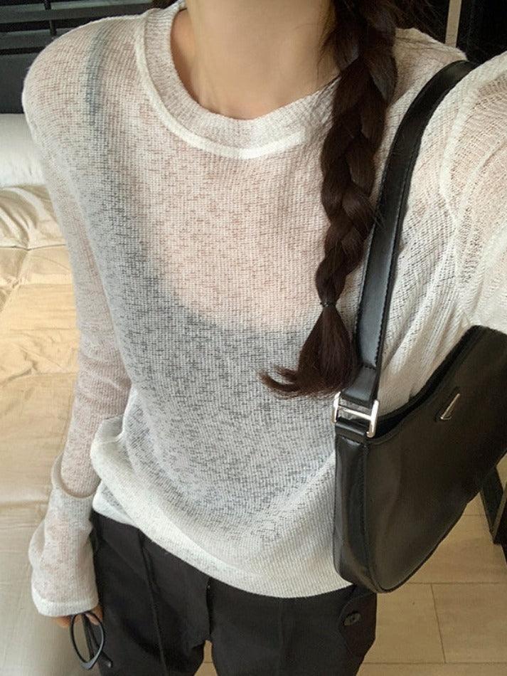 Solid Color Thin Long Sleeve Knit - AnotherChill