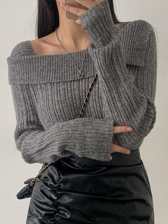 Solid Lapel Neck Slim Knit Sweater - AnotherChill