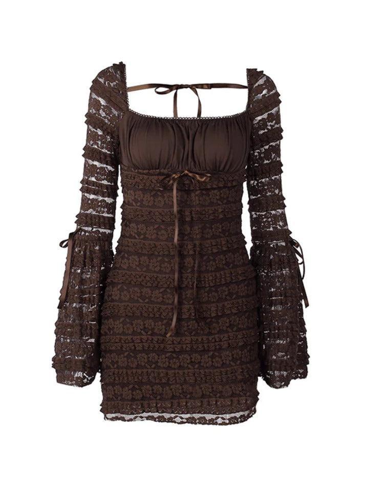 layered lace mini dress Solid Multi Layered Lace Square Neck Mini Dress – AnotherChill
