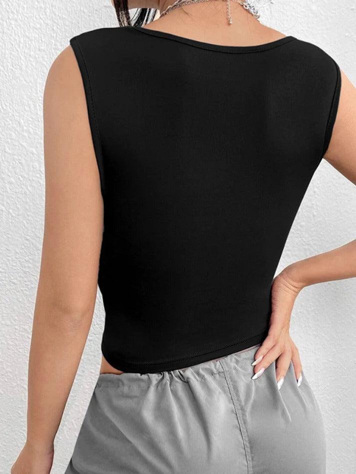 Solid Ruched Slim Tank Top - AnotherChill