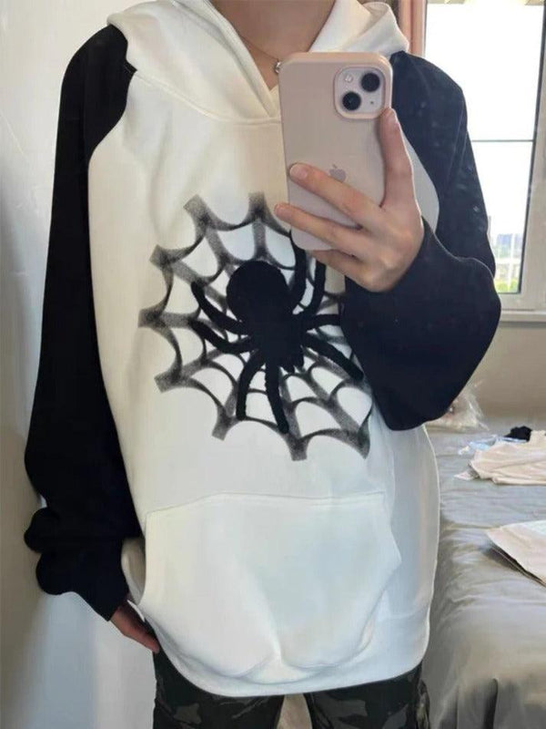 Spider Web Print Couple Style Oversized Hoodie - AnotherChill