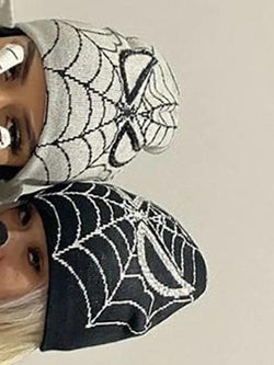 Spider Web Print Rhinestone Embellished Beanie Hat - AnotherChill