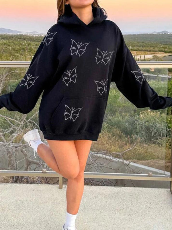 Spider Web Rhinestone Oversized Hoodie - AnotherChill