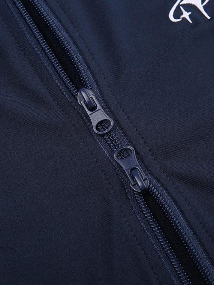 Stitch Detail Print Embellished Zipper Long Sleeve Tee - AnotherChill