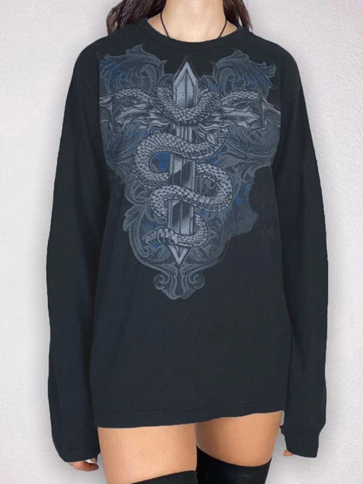 Street Snake Print Oversized Long Sleeve Tee - AnotherChill