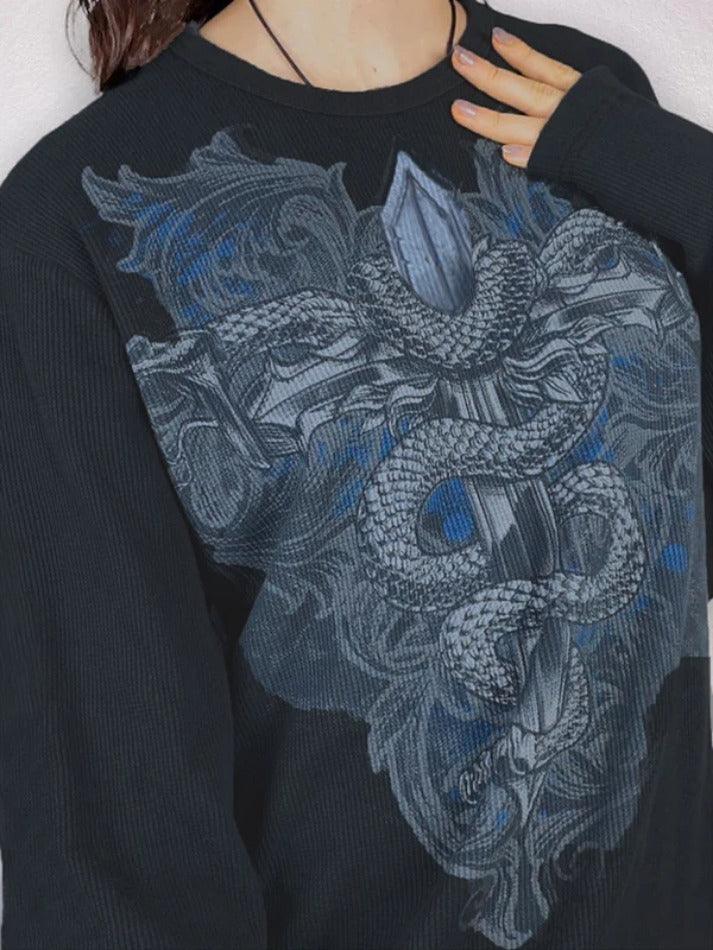 Street Snake Print Oversized Long Sleeve Tee - AnotherChill