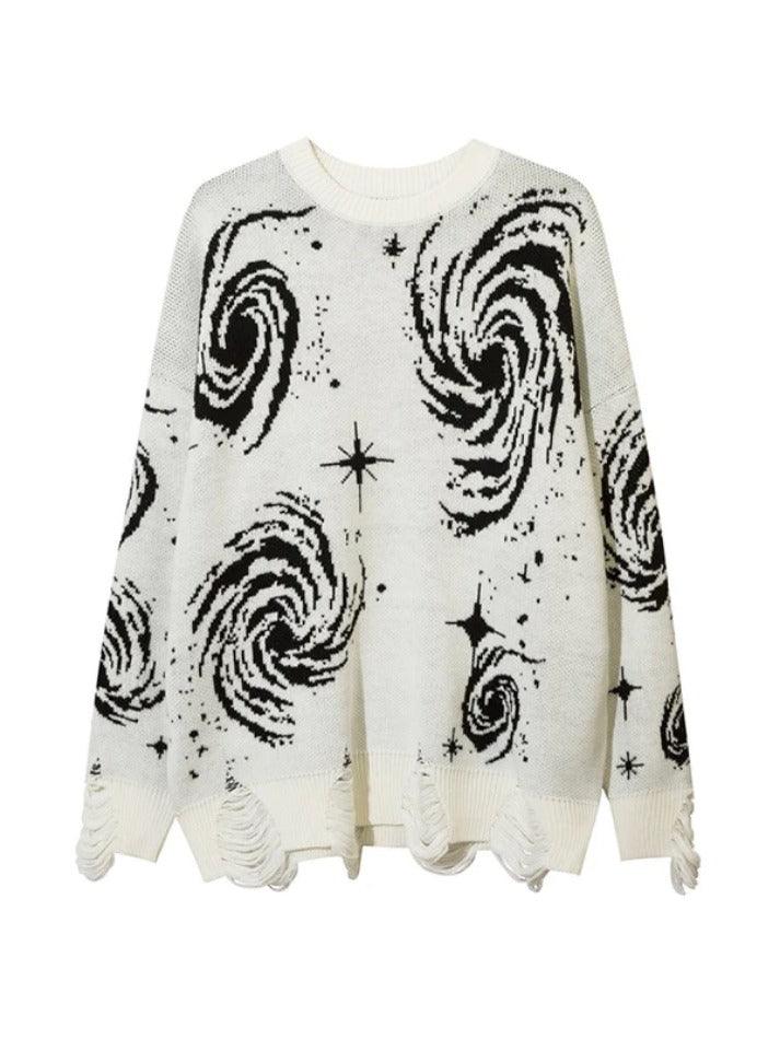 Swirl Print Ripped Design Sweater - AnotherChill