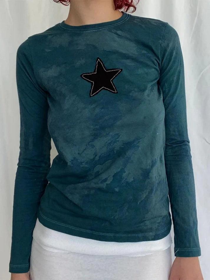 Tie Dye Star Patch Embellished Long Sleeve Tee - AnotherChill
