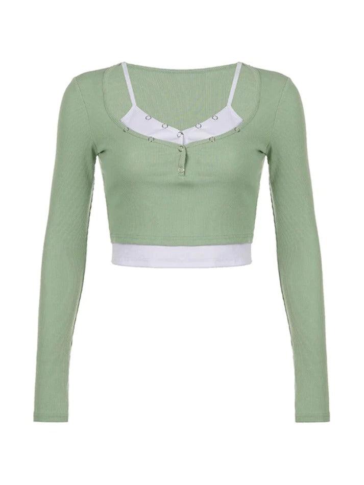 V Neck Snap Button Cami Smock Long Sleeve Knit - AnotherChill