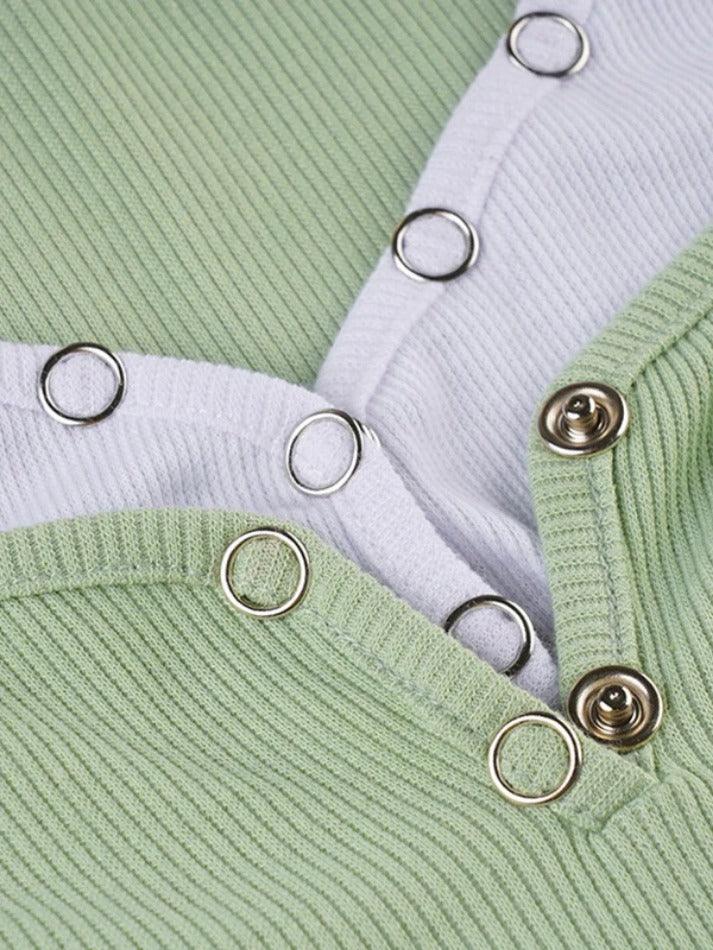 V Neck Snap Button Cami Smock Long Sleeve Knit - AnotherChill