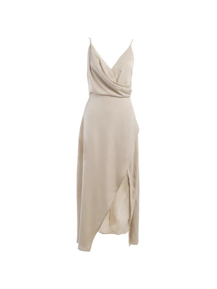 thigh split midi dress Plunge Neck Thigh Split Maxi Dress