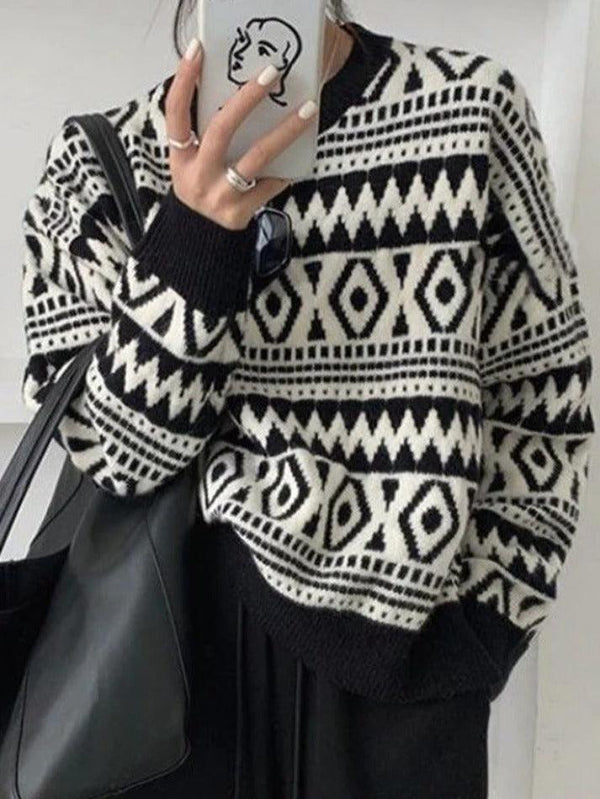 Vintage Argyle Jacquard Slit Sweater - AnotherChill