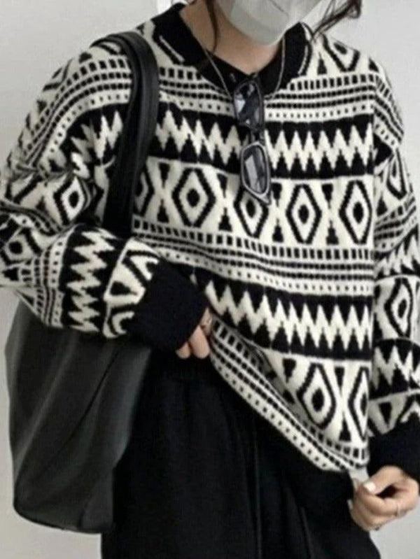 Vintage Argyle Jacquard Slit Sweater - AnotherChill