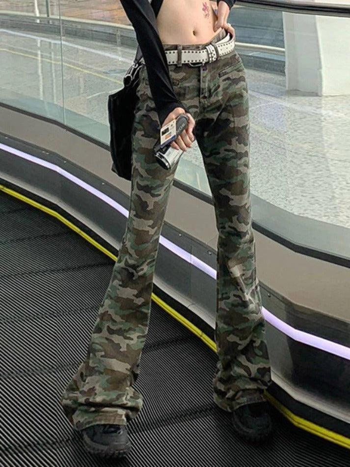 Vintage Camo Print Flare Jeans - AnotherChill
