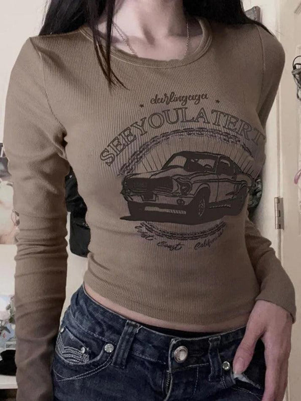 Vintage Car Print Slim Long Sleeve Knit - AnotherChill