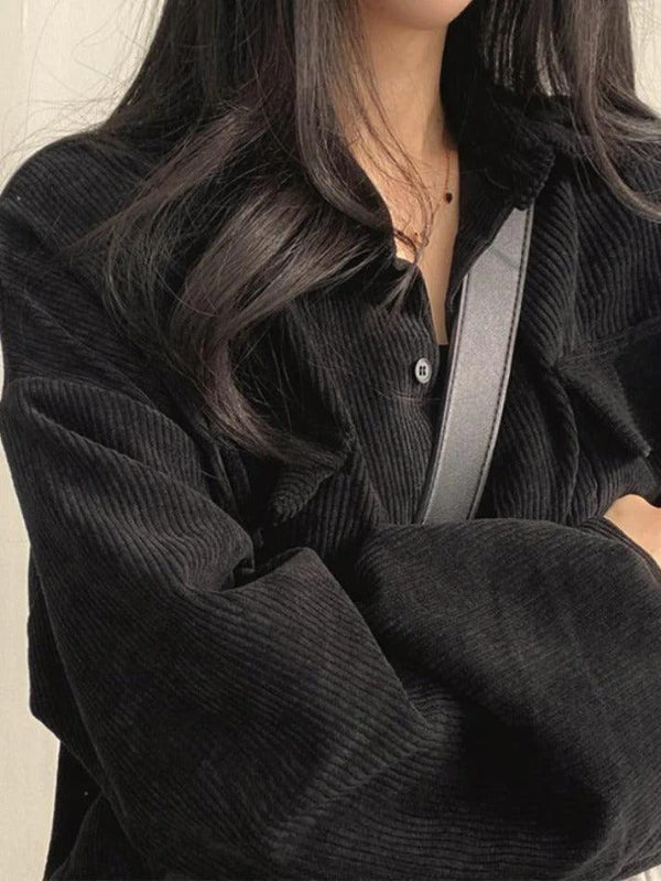 Vintage Corduroy Lapel Neck Button Long Sleeve Blouse - AnotherChill