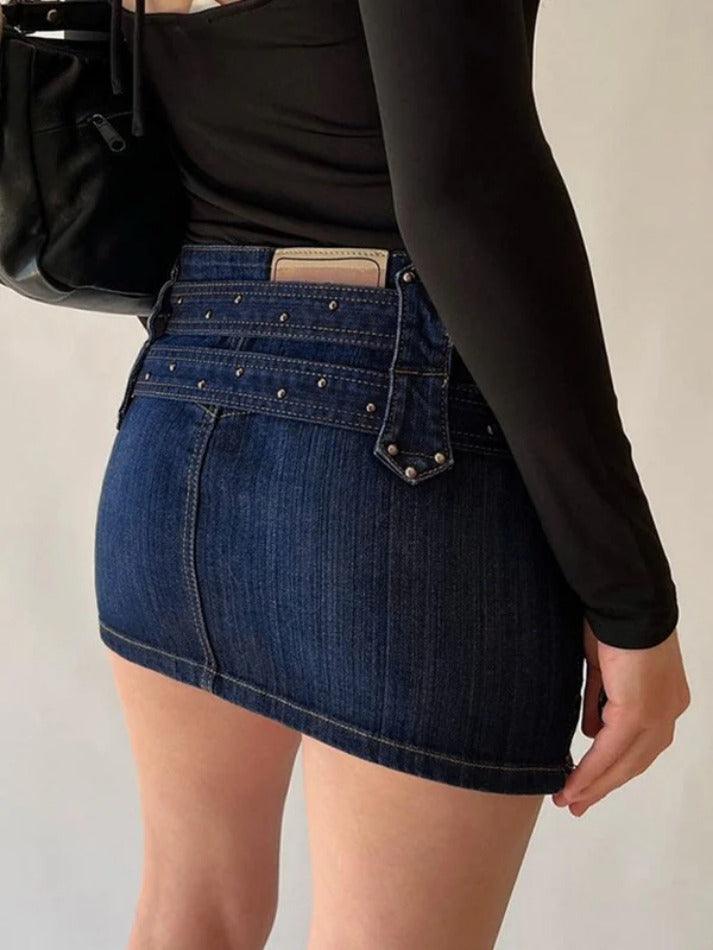 Vintage Denim Buckle Wrap Hip Mini Skirt - AnotherChill