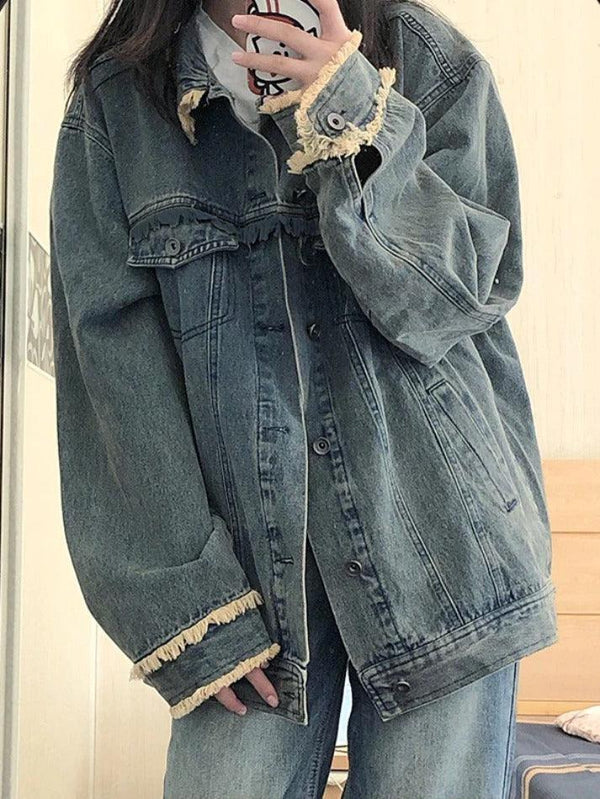 Vintage Denim Raw Edge Embellished Jacket - AnotherChill