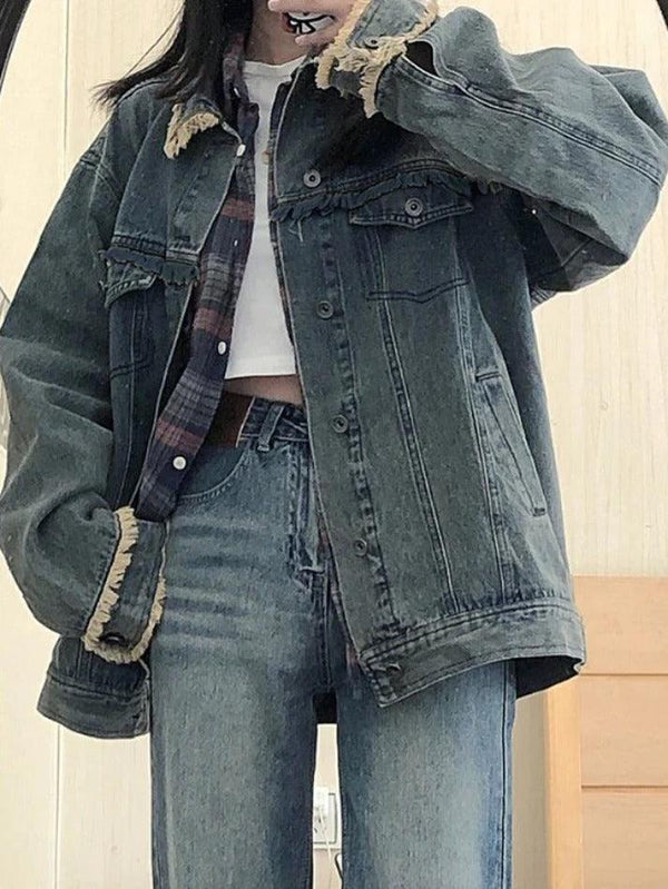 Vintage Denim Raw Edge Embellished Jacket - AnotherChill
