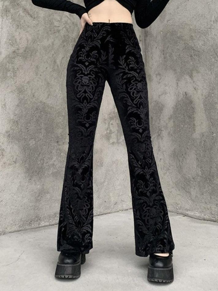 2024 Vintage Embossed Velour Flare Pants Black S in Pants Online Store ...
