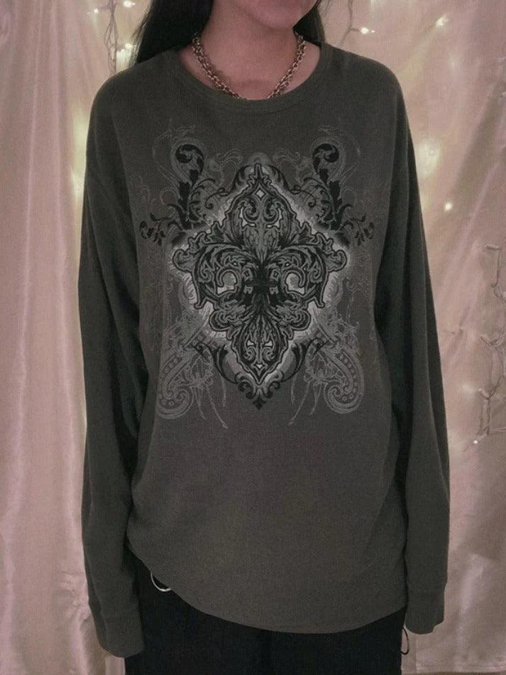 Vintage Print Oversized Long Sleeve Tee - AnotherChill