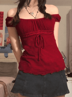 Vintage Tie Front Lace Trim Blouse - AnotherChill