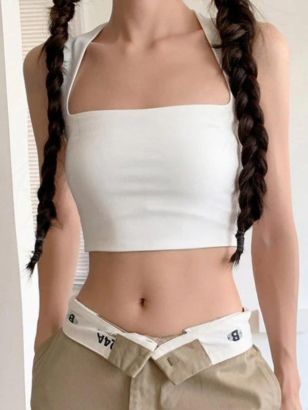 White Square Neck Navel Cami Top - AnotherChill