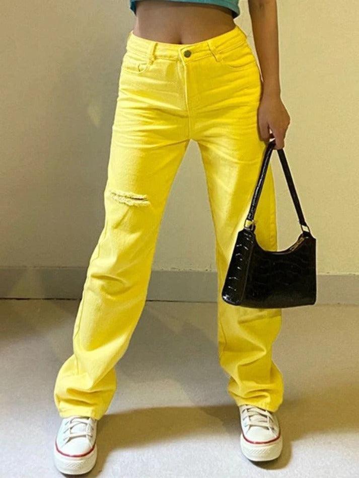 Yellow Distressed Ripped Jeans - AnotherChill