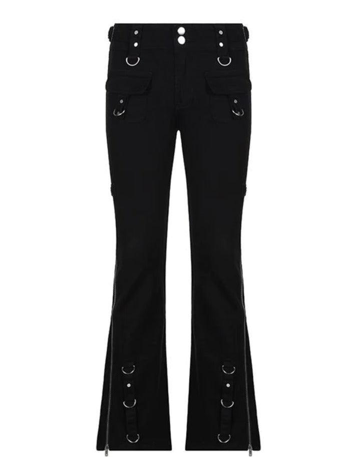Zipper Design Low Waist Flare Cargo Jeans - AnotherChill